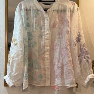 Johnny Was Workshop White Button-Up Blouse